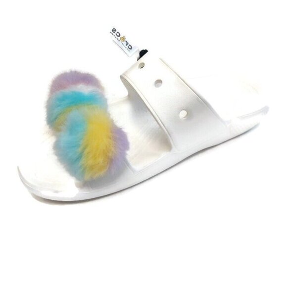 Crocs Classic Fur Sure Slip On Sandals Womens Size 11 Comfort Shoes White - Picture 2 of 8
